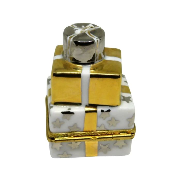 Stack of Gifts Box for Elegant Celebrations Porcelain Limoges xmas theme anniversary French Trinket Box