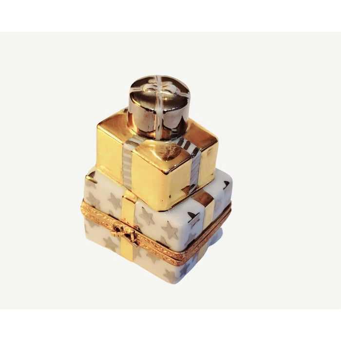 Stack of Gifts Box for Elegant Celebrations Porcelain Limoges xmas theme anniversary French Trinket Box