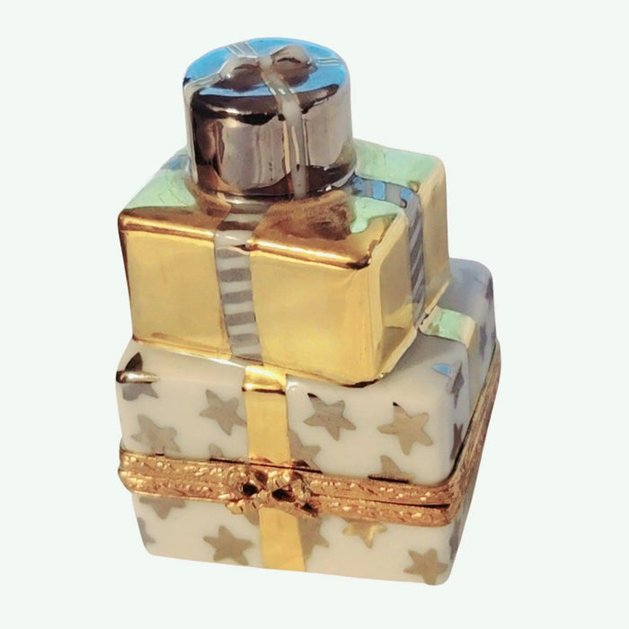 Stack of Gifts Box for Elegant Celebrations Porcelain Limoges xmas theme anniversary French Trinket Box