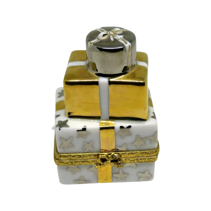 Stack of Gifts Box for Elegant Celebrations Porcelain Limoges xmas theme anniversary French Trinket Box