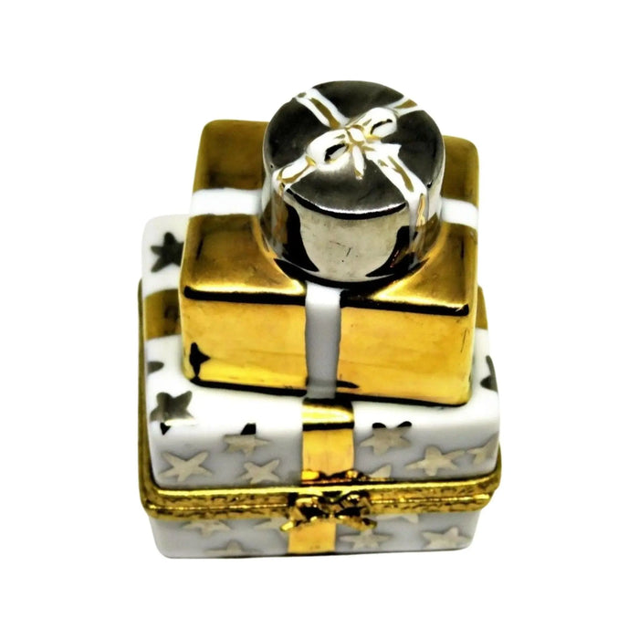 Stack of Gifts Box for Elegant Celebrations Porcelain Limoges xmas theme anniversary French Trinket Box