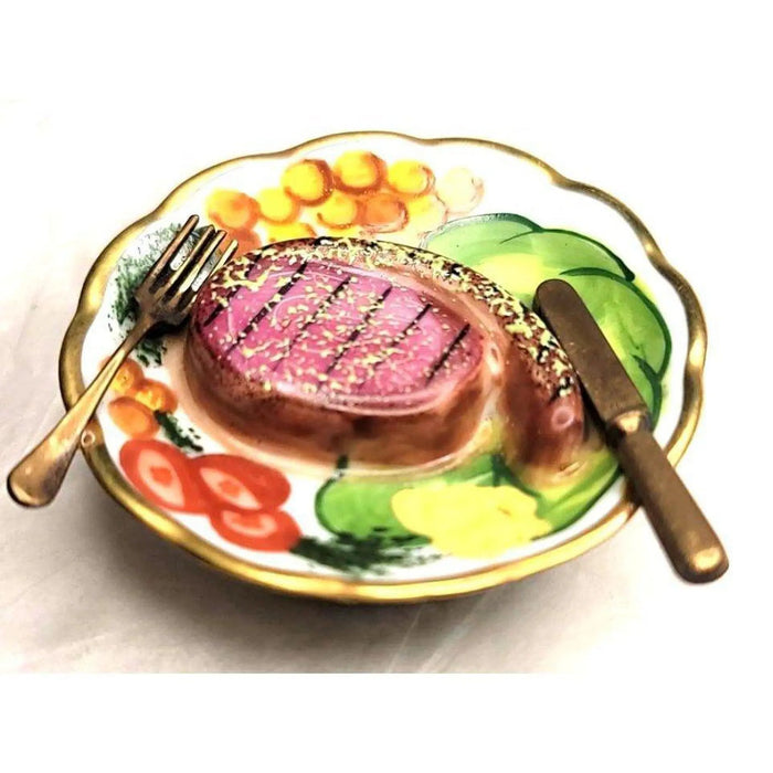 Steak Dinner Limoges Box for Home Decor Porcelain Limoges Food French Trinket Box