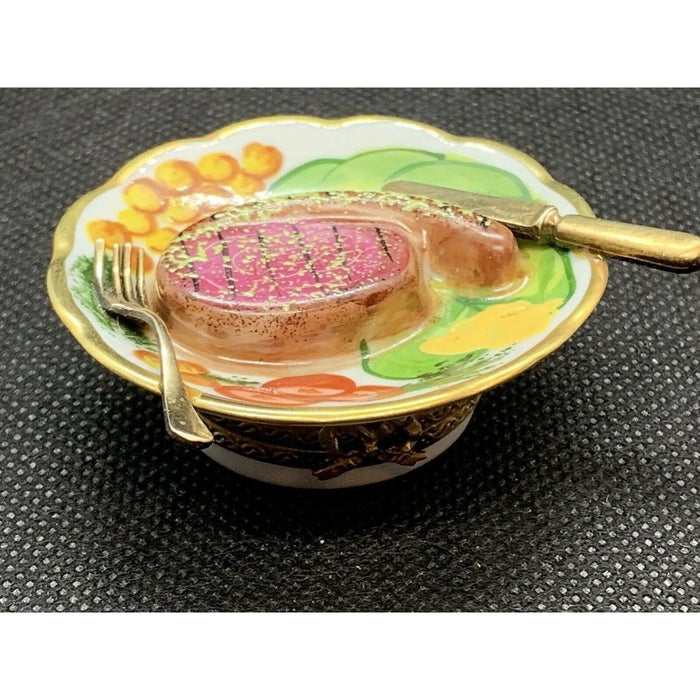 Steak Dinner Limoges Box for Home Decor Porcelain Limoges Food French Trinket Box