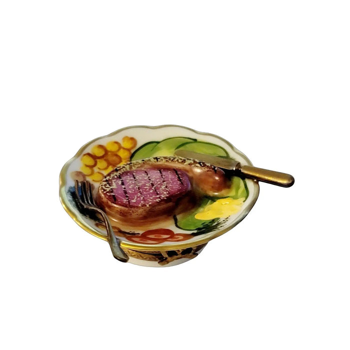 Steak Dinner Limoges Box for Home Decor Porcelain Limoges Food French Trinket Box