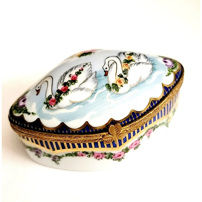 Swans and Roses Box for Art Collectors Porcelain Limoges traditional special occasions bird wedding French Trinket Box