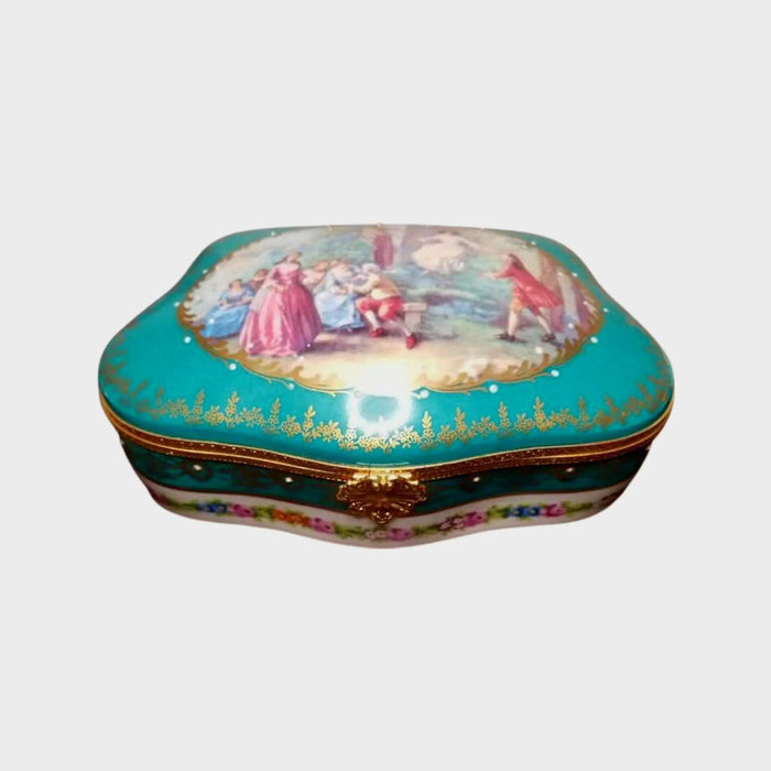 Teal Elegance Jewelry Box for Art Lovers Porcelain Limoges jewelry traditional French Trinket Box