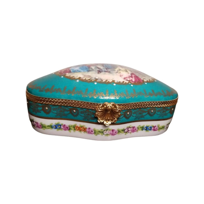 Teal Elegance Jewelry Box for Art Lovers Porcelain Limoges jewelry traditional French Trinket Box