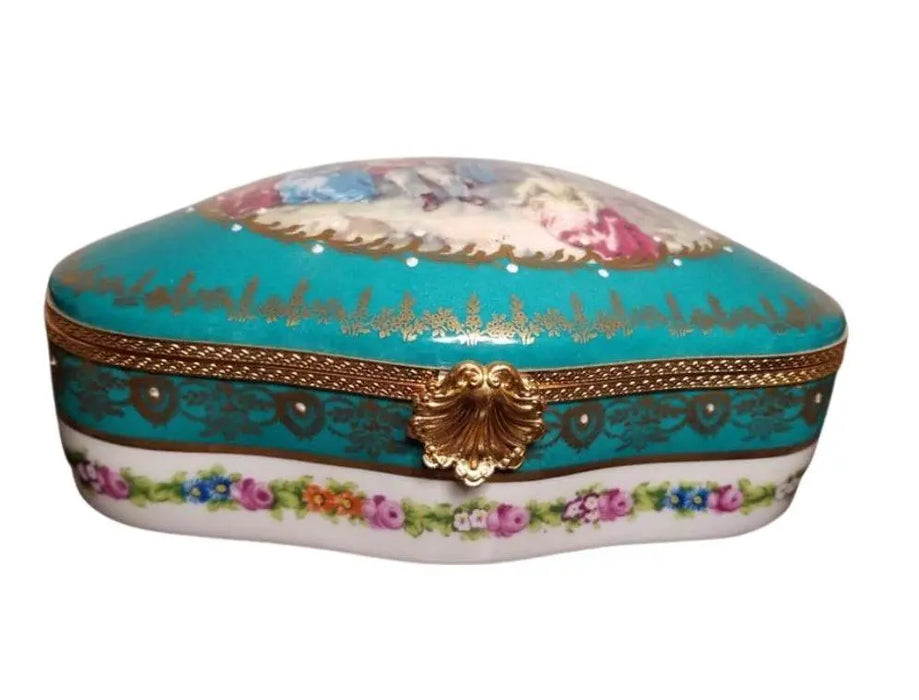 Teal Elegance Jewelry Box for Art Lovers Porcelain Limoges jewelry traditional French Trinket Box