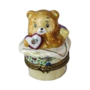 Artisan-painted Teddy Bear Limoges box from France, a cherished collectible