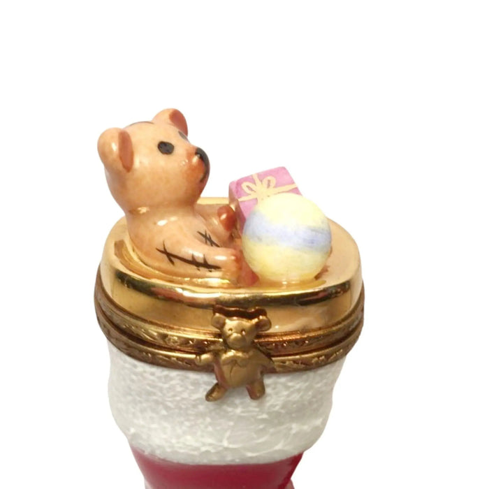 Teddy Bear Christmas Delight Porcelain Limoges xmas theme Teddy French Trinket Box