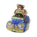 Collectible Teddy Bear in Car Limoges box with artisan brushwork