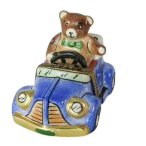 Teddy Bear in Car Limoges Box for Collectors Porcelain Limoges Teddy Moving vehicle French Trinket Box