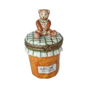 Hand-painted Teddy Bear Apricot Jam Limoges box, French artistry for lovers of fine art