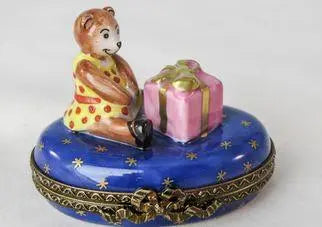 Teddy Bear Gift Box for Collectors Porcelain Limoges Teddy xmas French Trinket Box