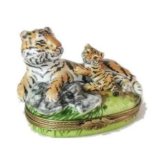 Tiger Cub Playing Limoges box painted by hand in Limoges, France, a gift to treasure