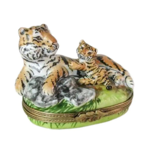 Tiger Cub Playing Limoges Box for Animal Lovers Porcelain Limoges wild limoges boxes French Trinket Box