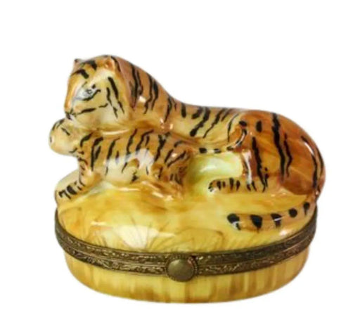 Tiger and Cub Limoges Box for Collectors Porcelain Limoges wild limoges boxes French Trinket Box