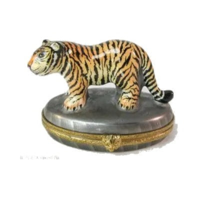 The painter's artistry shows on this Tiger Oval Limoges box