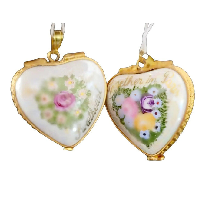 Parisian Romance Keepsake for Lovers Porcelain Limoges heart pendant france French Trinket Box