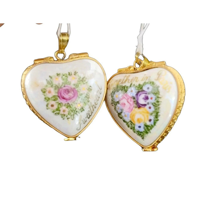 Parisian Romance Keepsake for Lovers Porcelain Limoges heart pendant france French Trinket Box