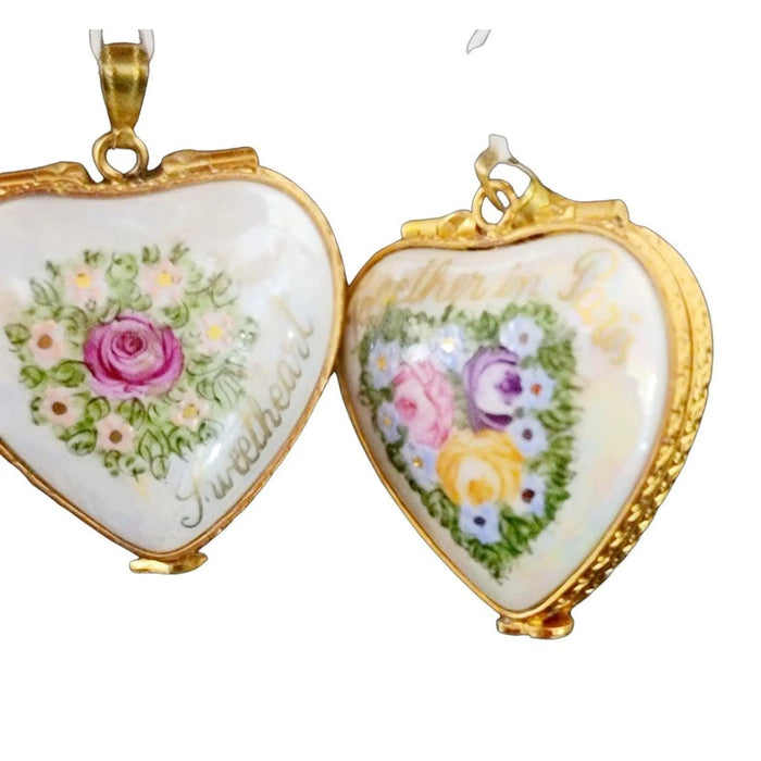 Parisian Romance Keepsake for Lovers Porcelain Limoges heart pendant france French Trinket Box