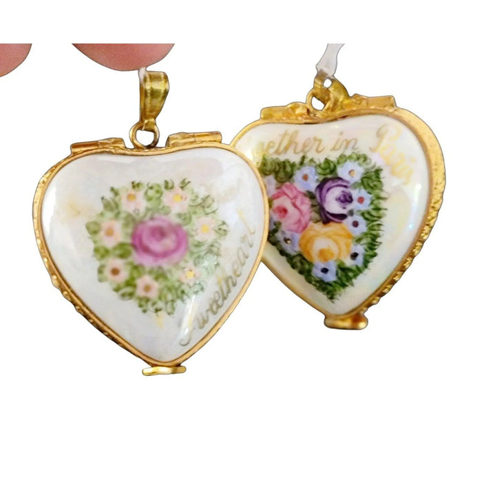 Parisian Romance Keepsake for Lovers Porcelain Limoges heart pendant france French Trinket Box