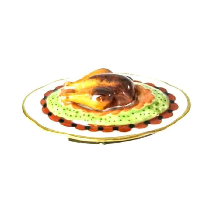 The painter's artistry shows on this Turkey on Platter Thanksgiving Limoges box