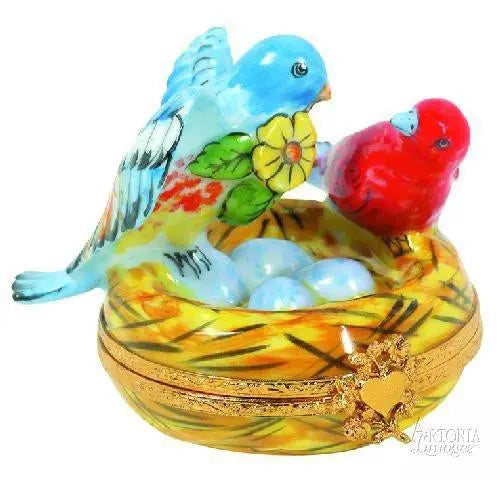 Two Birds In Nest Limoges Box for Bird Lovers Porcelain Limoges birds bird French Trinket Box