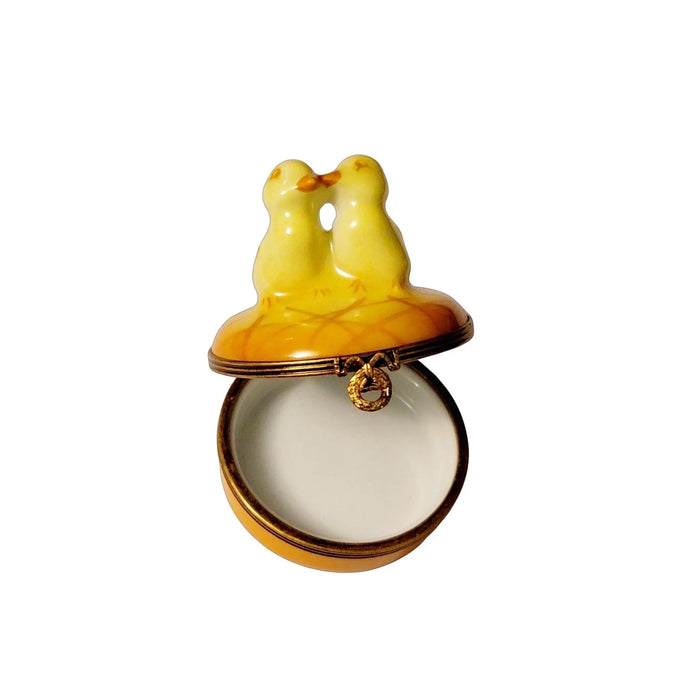 Two Chicks Smooching Box for Bird Lovers Porcelain Limoges chick farm easter Rochard Limoges Box French Trinket Box