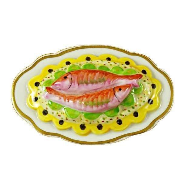 Two Salmon Limoges Box for Seafood Lovers Porcelain Limoges food French Trinket Box