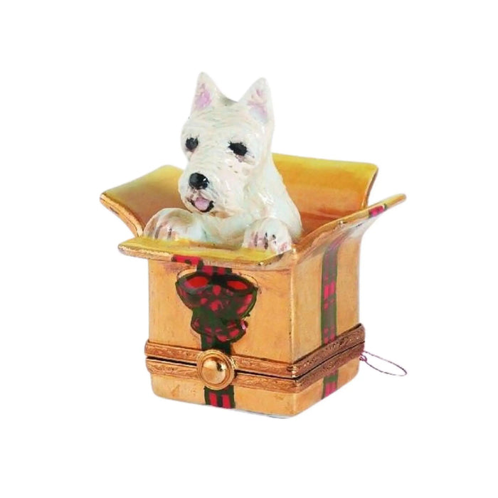 Westie Dog Christmas Delight for Dog Lovers Porcelain Limoges xmas theme dog dogs French Trinket Box