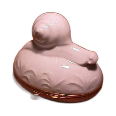 Fine French craftsmanship on the White Snail Chamart Limoges box, painted by hand