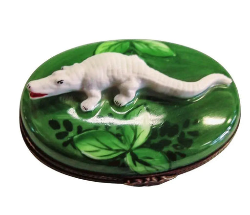 White Alligator Limoges Box for Collectors Porcelain Limoges frog wild animals limoges boxes French Trinket Box