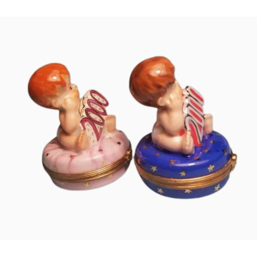 Pair Year 2000 Baby Figurines for Nursery Decor Porcelain Limoges Babies Figurine French Trinket Box