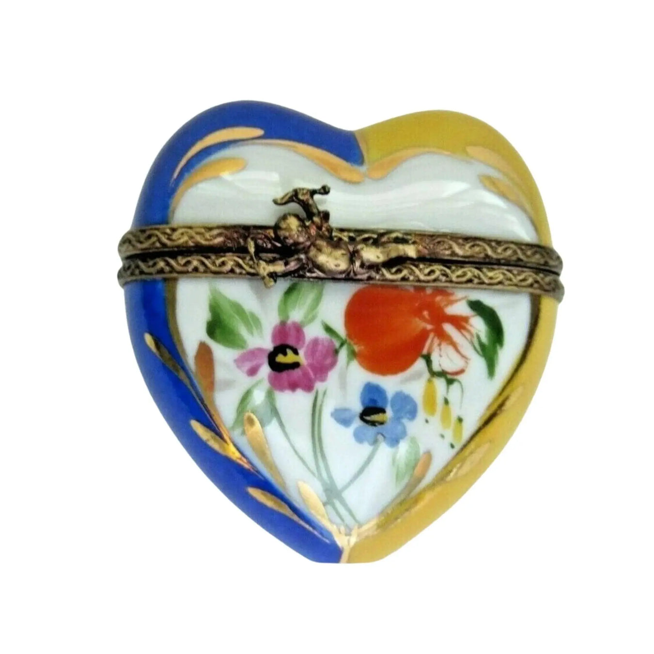 Yellow Blue Heart Trinket for Collectors Porcelain Limoges heart special Limoges Box French Trinket Box