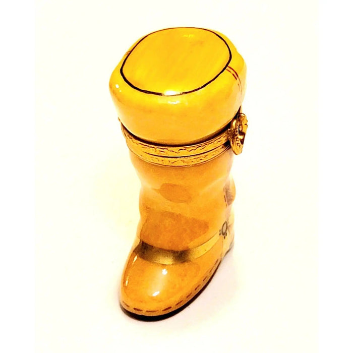 Yellow Cowboy Boot for Collectors Porcelain Limoges shoes farm animals French Trinket Box