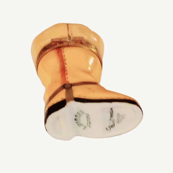 Yellow Cowboy Boot for Collectors Porcelain Limoges shoes farm animals French Trinket Box