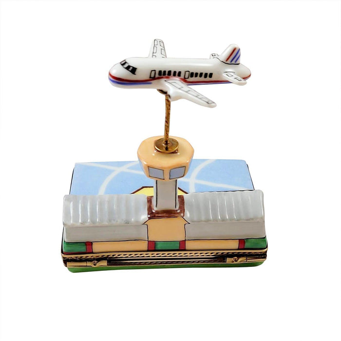 Airport w Flying Plane Limoges Box Figurine - Limoges Box Boutique
