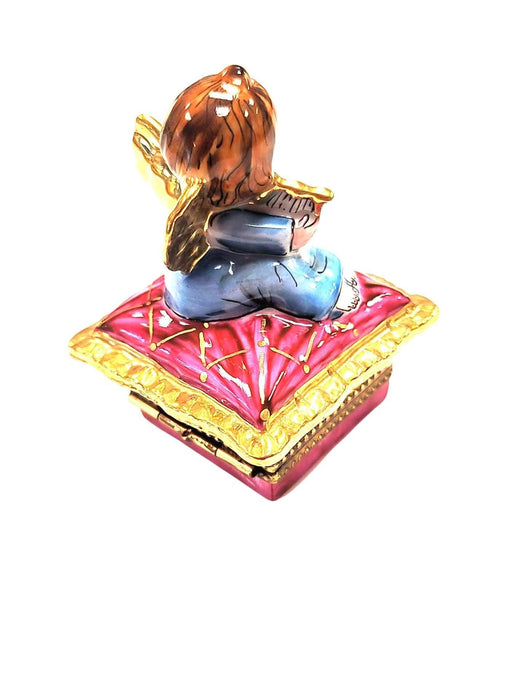 Angel w Harp on Pink Pillow Detailed Piece Limoges Box Figurine - Limoges Box Boutique