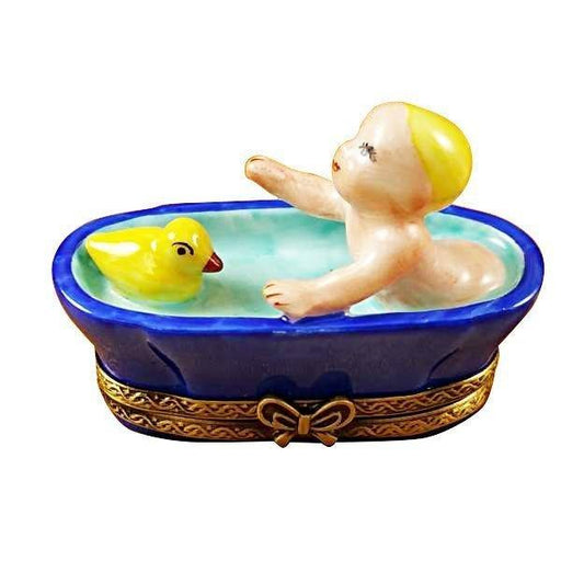Baby in Tub with Duck Limoges Box - Limoges Box Bouti
