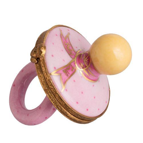 Baby Pacifier: Pink Limoges Box Figurine - Limoges Box Boutique