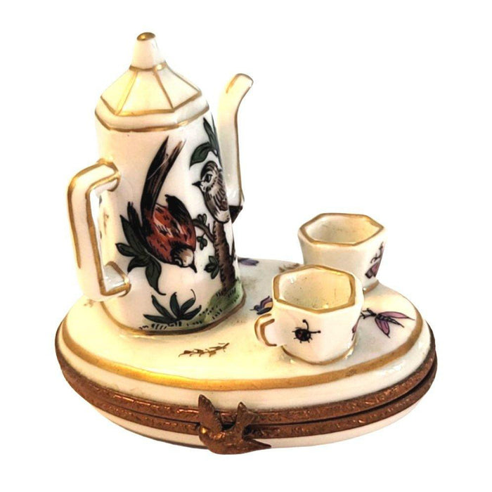 Birds White Tea Set w Cups Porcelain Limoges Trinket Box - Limoges Box Boutique