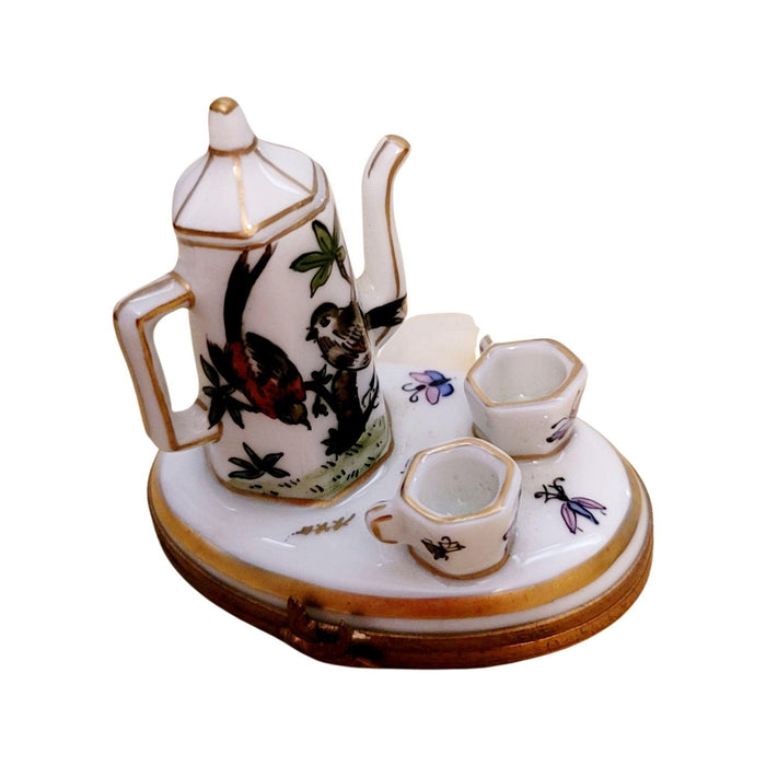 Birds White Tea Set w Cups Porcelain Limoges Trinket Box - Limoges Box Boutique