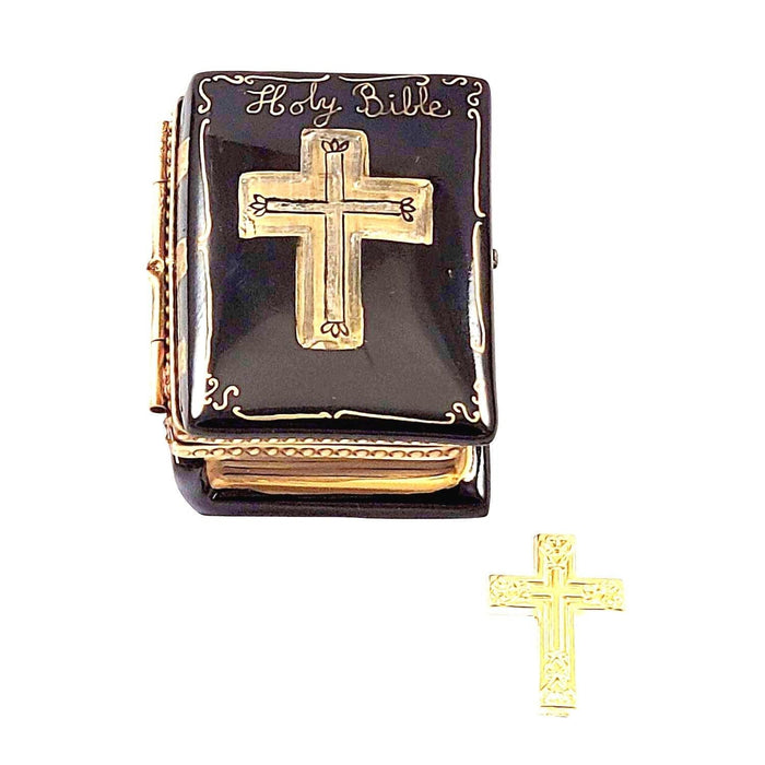 Black Bible with Removable Brass Cross Limoges Box - Limoges Box Boutique