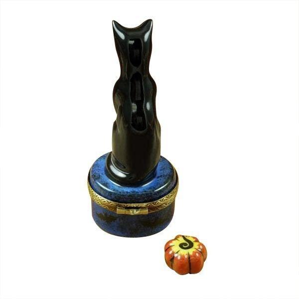 Black Halloween Cat on Night with Jackolantern Limoges Box - Limoges Box Boutique