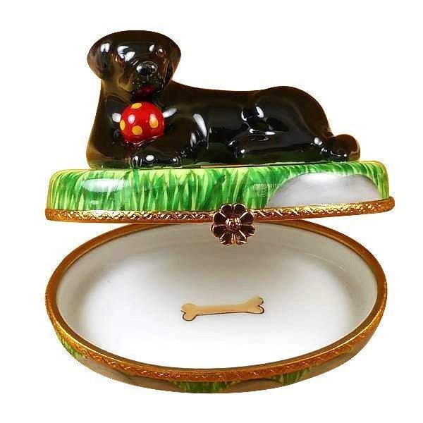 Black Lab Dog with Ball Limoges Box - Limoges Box Boutique