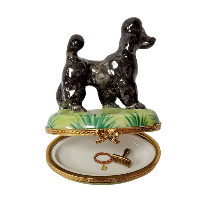 Black Poodle with Removable Grooming Tool Limoges Box - Limoges Box Boutique