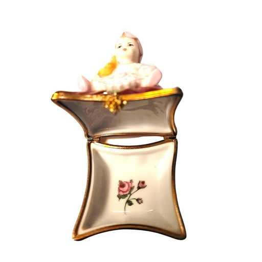Blond Haired Baby Girl Doll on Pillow Limoges Box Figurine - Limoges Box Boutique