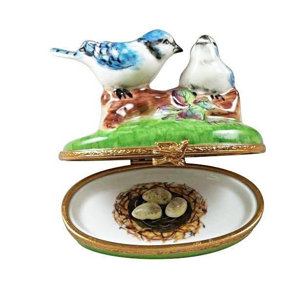 Blue Birds with Limoges Porcelain Eggs Trinket Box - Limoges Box Boutique