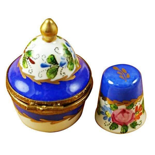 Blue Box with Thimble Porcelain Limoges Trinket Box - Limoges Box Boutique